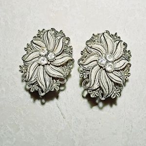 Vintage featherweights grey carved celluloid and rhinestone earrings